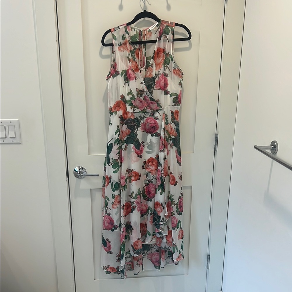 Calvin Klein Faux Wrap Floral Sleeveless Dress - White and Pink